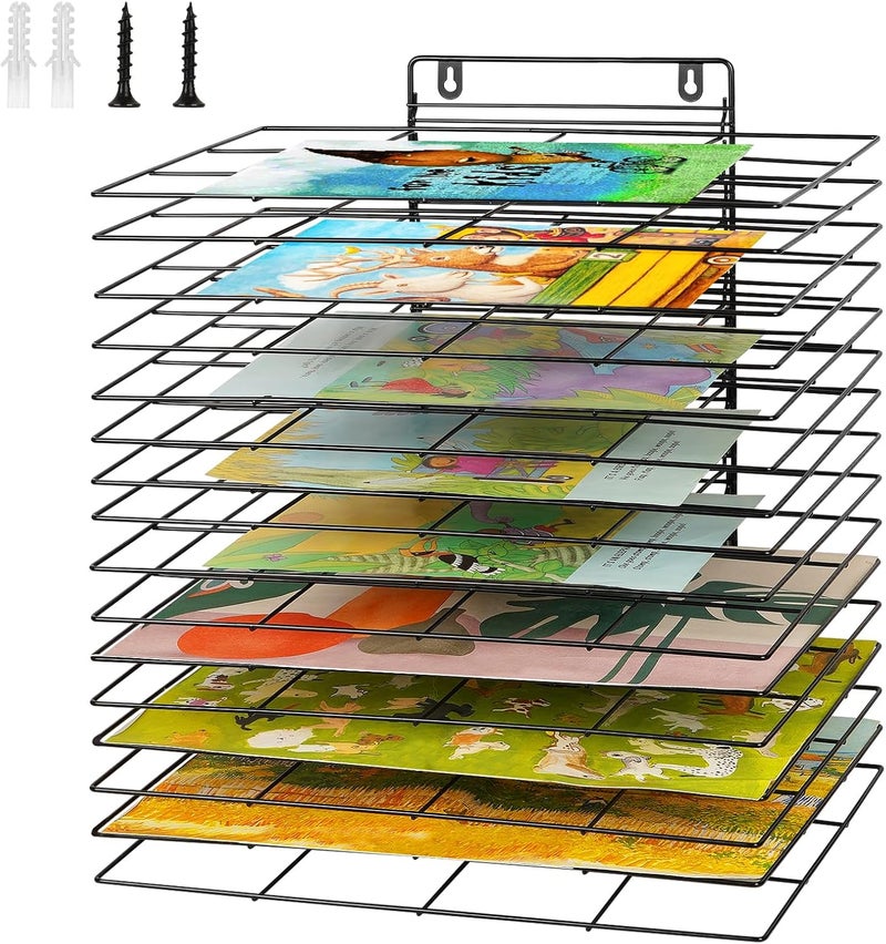 Lzttyee Art Drying Rack for Classroom Paint Drying Rack Small Wall Art Storage Rack with 16 Removable Shelves for Classrooms and Art Studios (Black, 16 Shelves) - Image 1